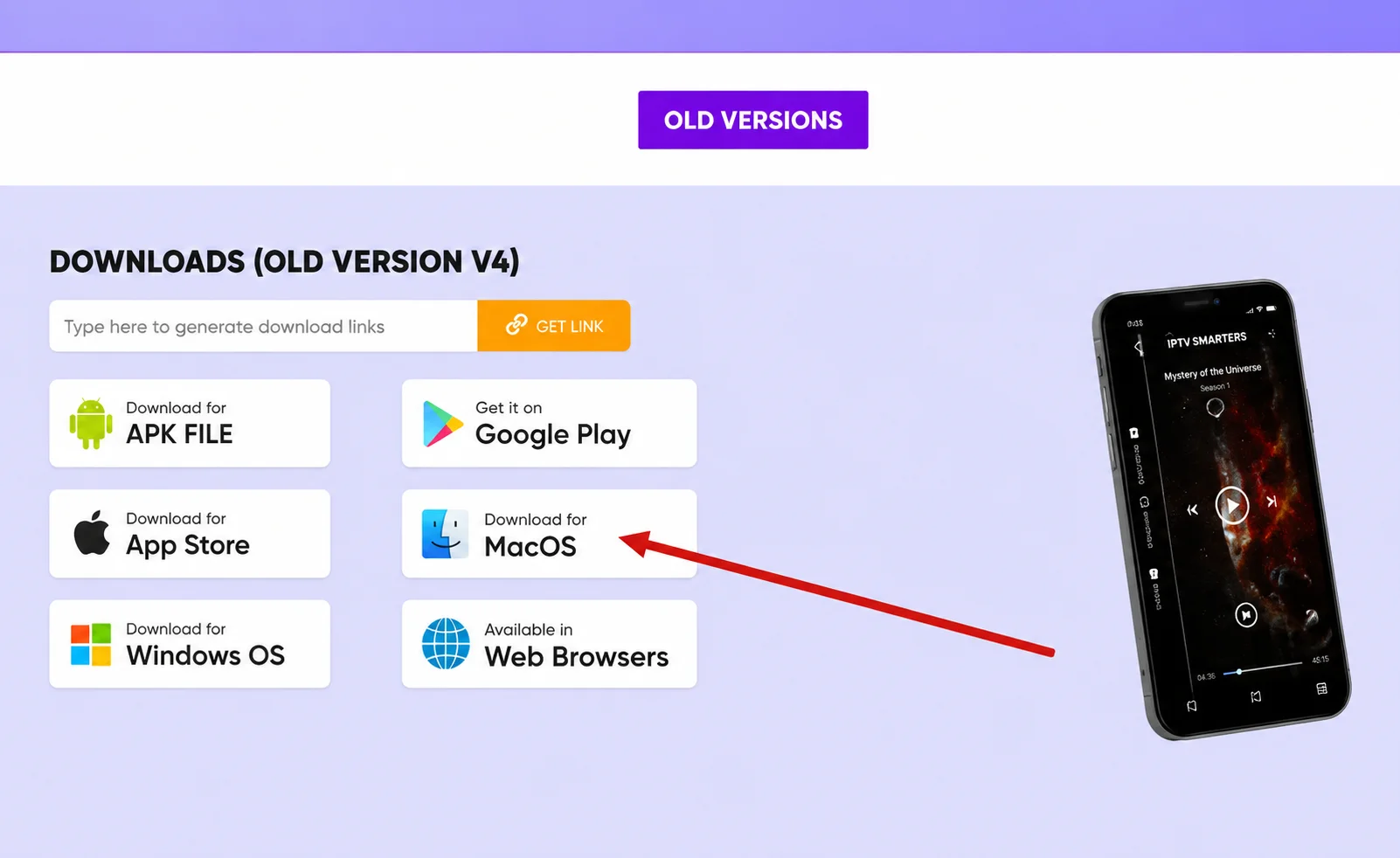 IPTV Smarters download page with the macOS download button