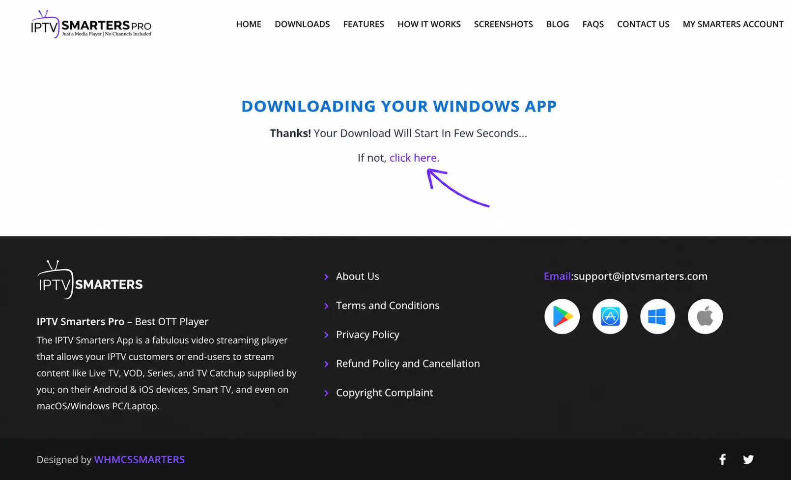 IPTV Smarters website downloading the Windows app