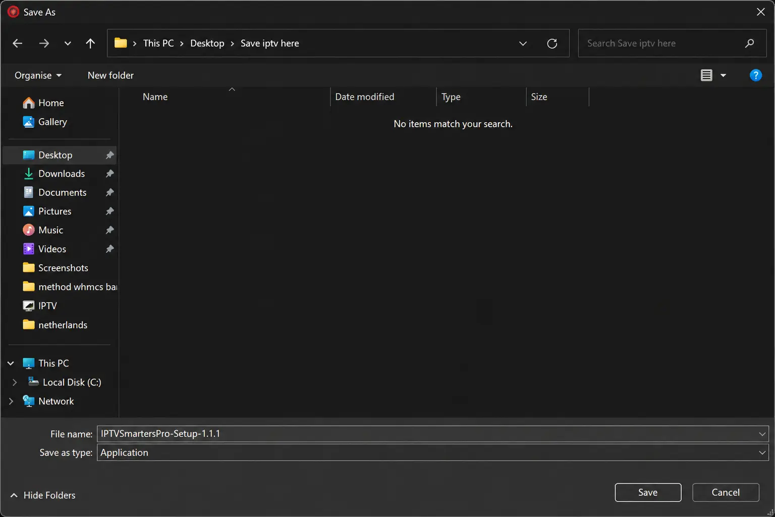 Saving the IPTV Smarters Pro installer on Windows